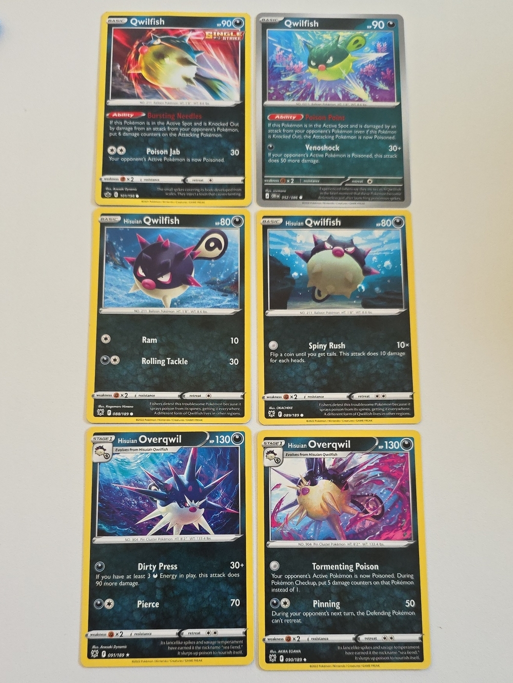 Pokemon Qwilfish, Hisuian Qwilfish, Hisuian Overqwil Cards